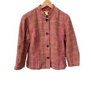Sigrid Olsen Coral‎ Tweed Jacket Blazer Button Down Career Jacket